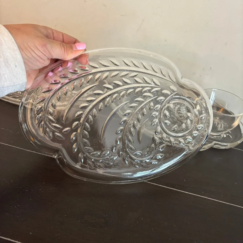 Vintage Federal Glass | Homestead | Snack‎ Set 3 Plates 3 Cups Pressed Glass MCM